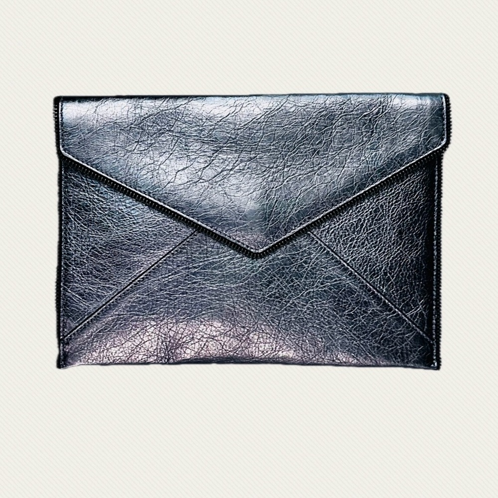 Rebecca Minkoff Shiny Gunmetal Leather Clutch